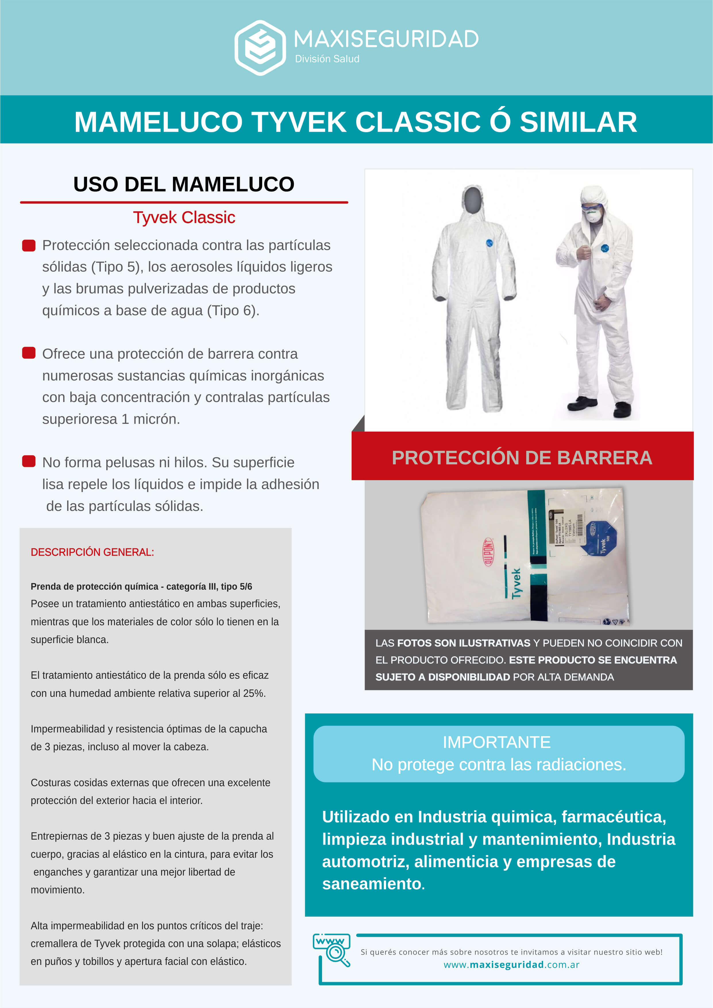 Mameluco Tyvek *CONSULTAR PRECIO Y DISPONIBILIDAD*